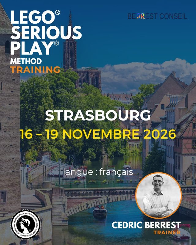 Affiche de la formation LEGO® SERIOUS PLAY® Method Training à Strasbourg, du 16 au 19 novembre 2026, en français